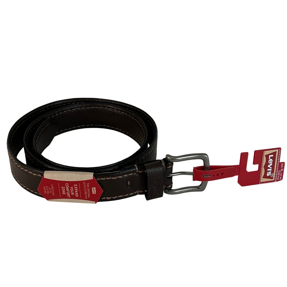 Levi's Mens Brown Leather Belt Expandable Comfort Zone Stretch Size XL 42 44 NEW